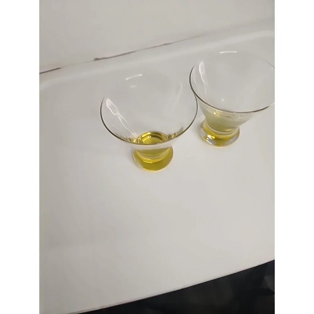 Martini Cocktail Glasses With Yellow Heavy Base, Lot Of 2